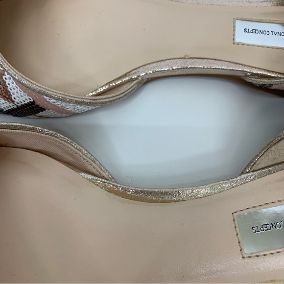 INC Crescent Sequin Boho Southwestern Cutout Closed Toe Flats Rose Gold Gray - Picture 10 of 13